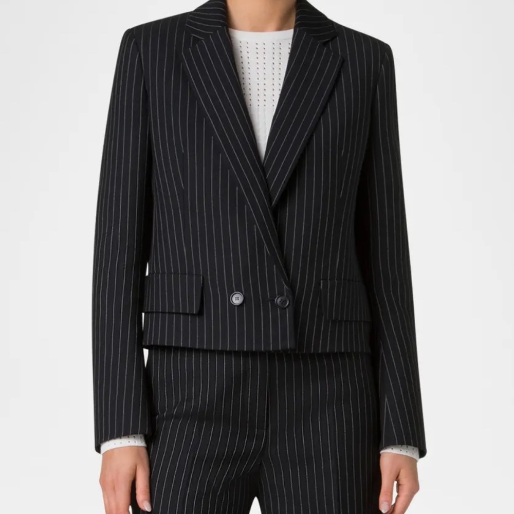 Akris Adele Pinstripe Double-Breasted Short Jacket *Needs Repair*
